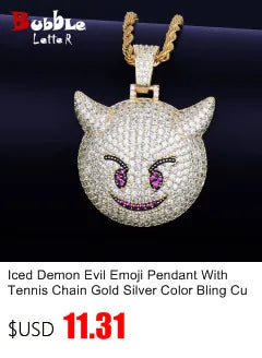 Lightning Shape Pendant Necklace Bling Cubic Zircon Men's Hip Hop Rock Jewelry Double color / United States / 5mm tennis chain|18inch Double color / United States / 5mm tennis chain|30inch 