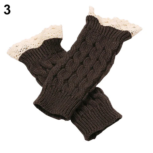 Lace Patchwork Embroidered Gloves  Coldproof Fashion Warm Soild Fingerless Glove
