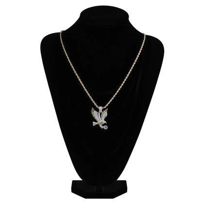 Hip Hop Gold Color Plated Copper Iced Out CZ Eagle Pendant Necklace Charm Franco Chain / 24inch / United States Franco Chain / 20inch / United States 