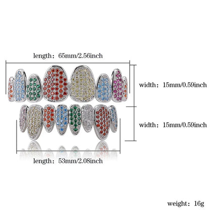 Silver Color Iced Out Gold Grillz Crystal Jewelry Top Bottom Grills 8Teeth Body Jewelry Hip Hop Bling AAA Cubic Zircon Men