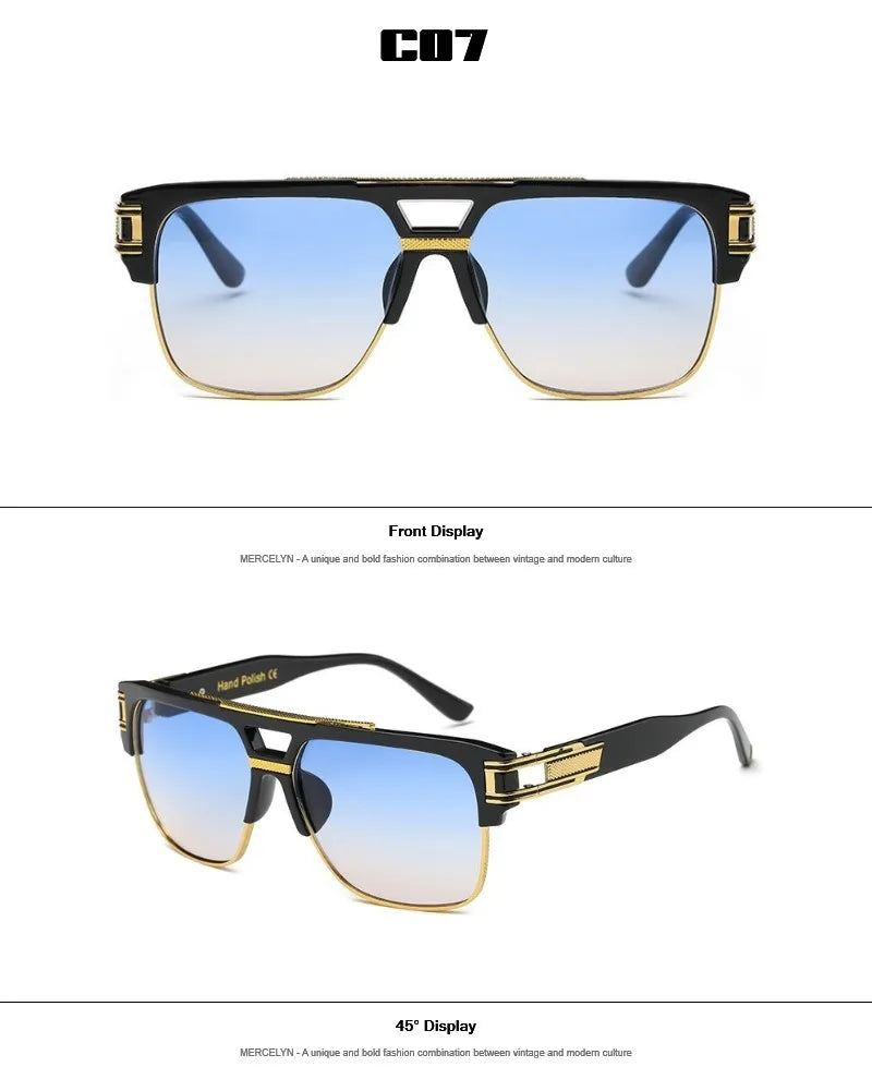 Men Sunglasses Glamour Mirrored Retro Vintage Square Designer Shades Unisex