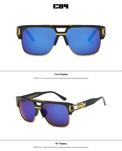 Men Sunglasses Glamour Mirrored Retro Vintage Square Designer Shades Unisex