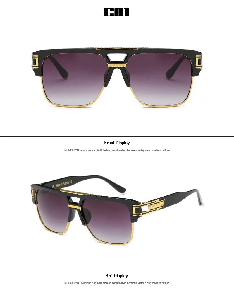 Men Sunglasses Glamour Mirrored Retro Vintage Square Designer Shades Unisex