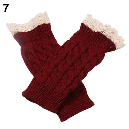 Lace Patchwork Embroidered Gloves  Coldproof Fashion Warm Soild Fingerless Glove