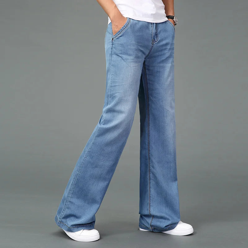 Flared Boot Cut Jeans Loose Classic Blue Denim Pants