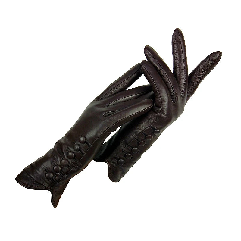 Gloves Genuine Leather High quality goat skin Warm 6 buckle gloves woman