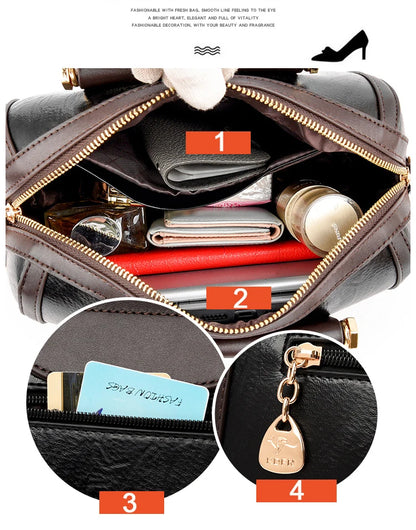 Super High Quality Leather Top Handle Purse Shell Bag Women Casual Crossbody