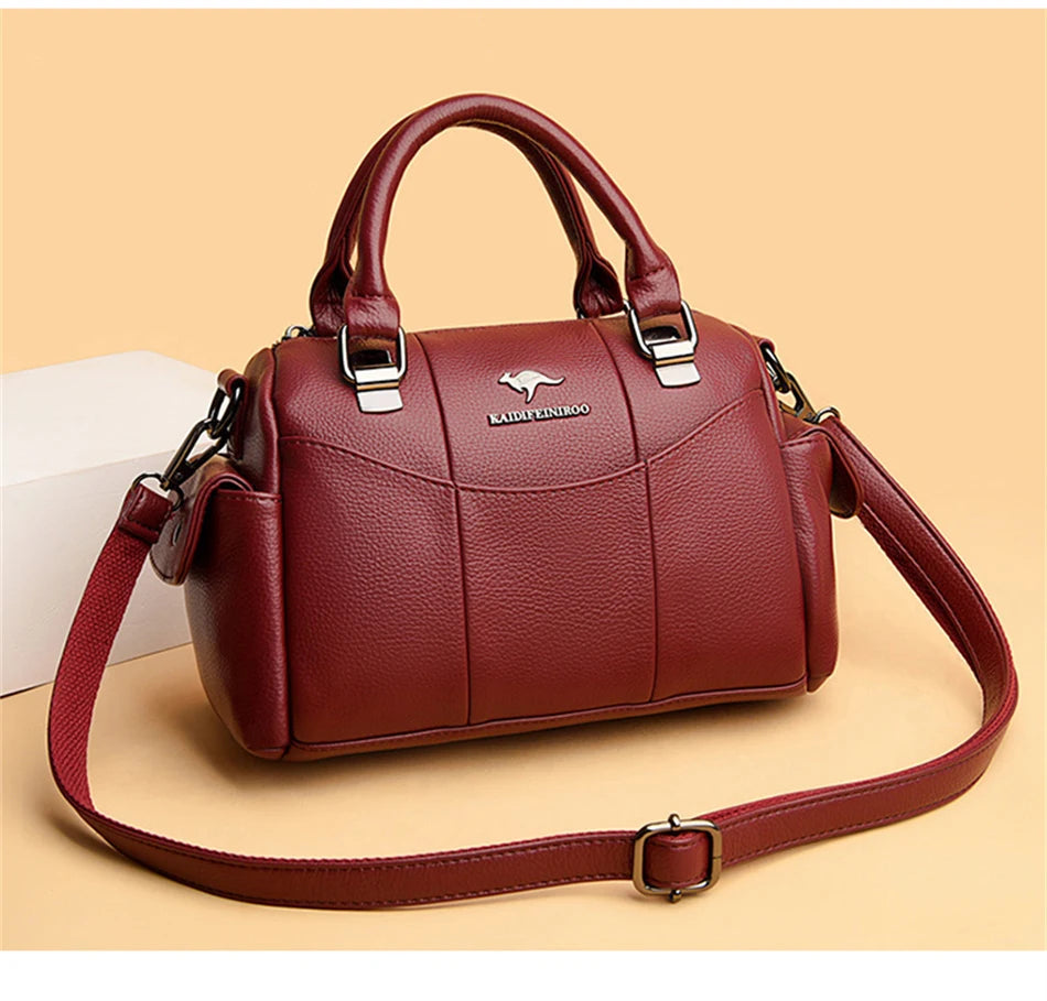 Designer Women Soft Leather Handbags Luxury Female Shoulder Crossbody Bag Brand Messenger Boston Bag