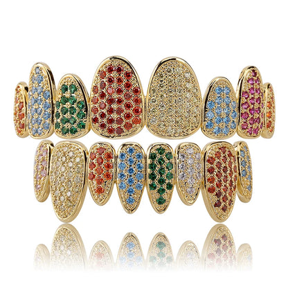 Silver Color Iced Out Gold Grillz Crystal Jewelry Top Bottom Grills 8Teeth Body Jewelry Hip Hop Bling AAA Cubic Zircon Men