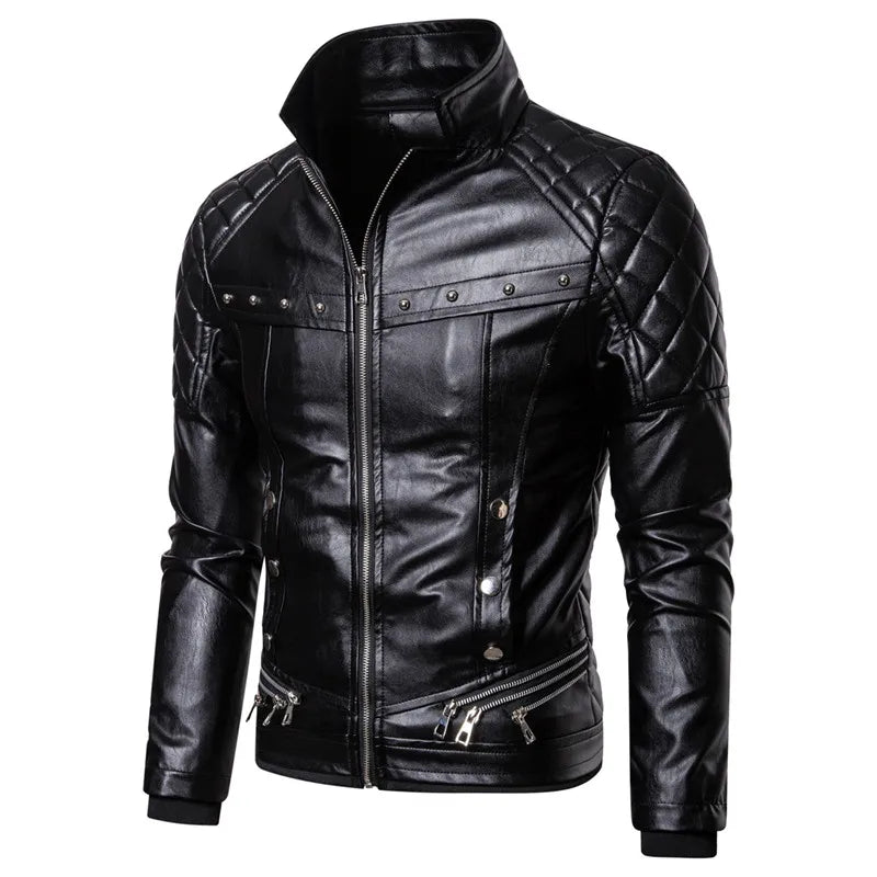 Winter Fleece Motorcycle Leather Jacket Men Turn Down Fur Collar Slim Fit Warm PU Bomber Jacket