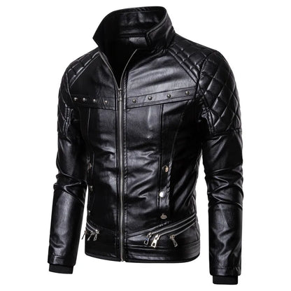 Winter Fleece Motorcycle Leather Jacket Men Turn Down Fur Collar Slim Fit Warm PU Bomber Jacket