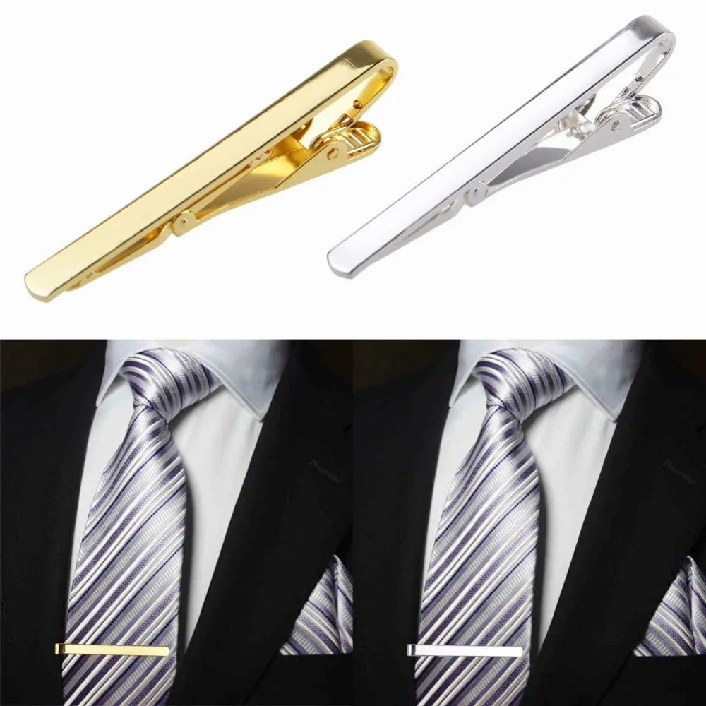 Metal Silver Gold Simple Necktie Tie Bar Clasp Clip Clamp Pin Men Stainless Steel Tie Clasps