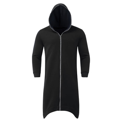 Long Sweatshirt Coat Gothic Streetwear Loose Zipper Jackets Casual Fleece Male Hooded Coat