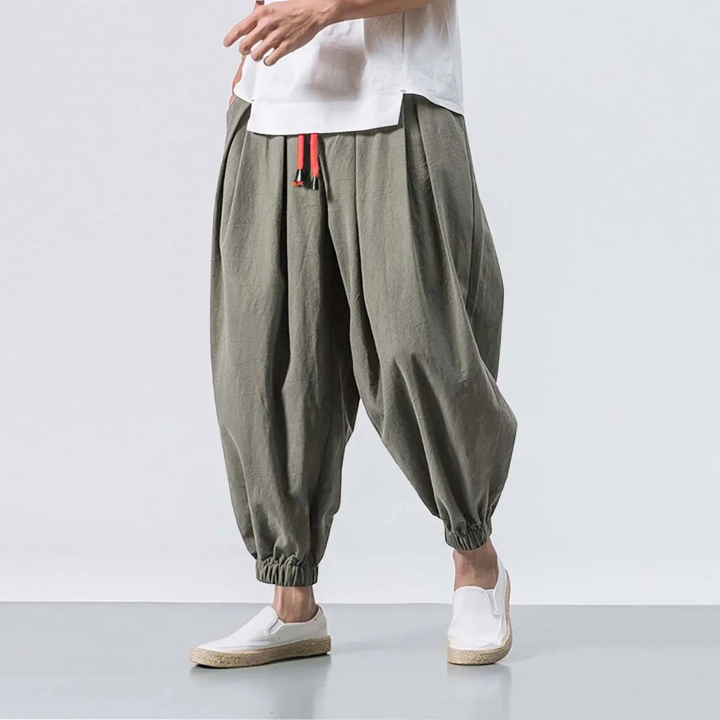 Harem Pants Men Baggy Wide Leg Pants Oversized Casual Sweatpants Trousers - Fashionqueene.com-harem pants