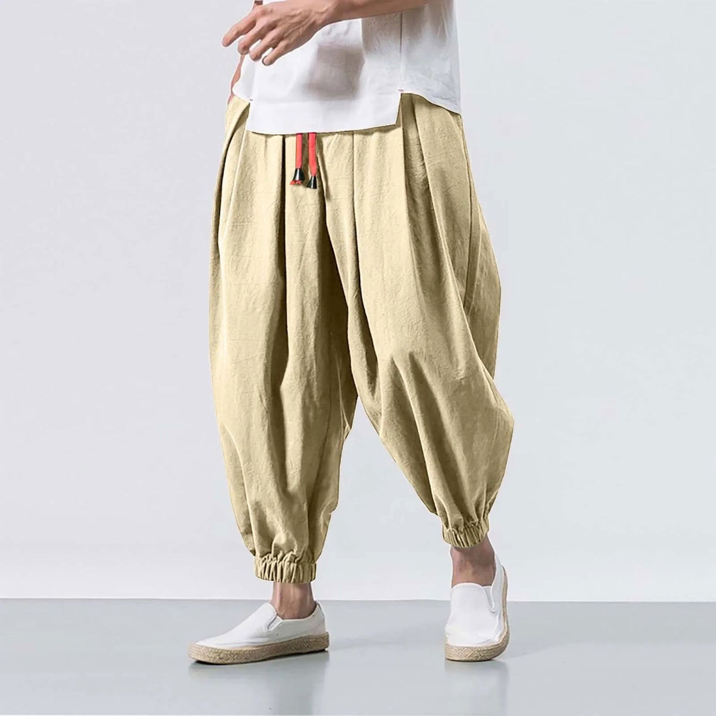 Harem Pants Men Baggy Wide Leg Pants Oversized Casual Sweatpants Trousers - Fashionqueene.com-harem pants