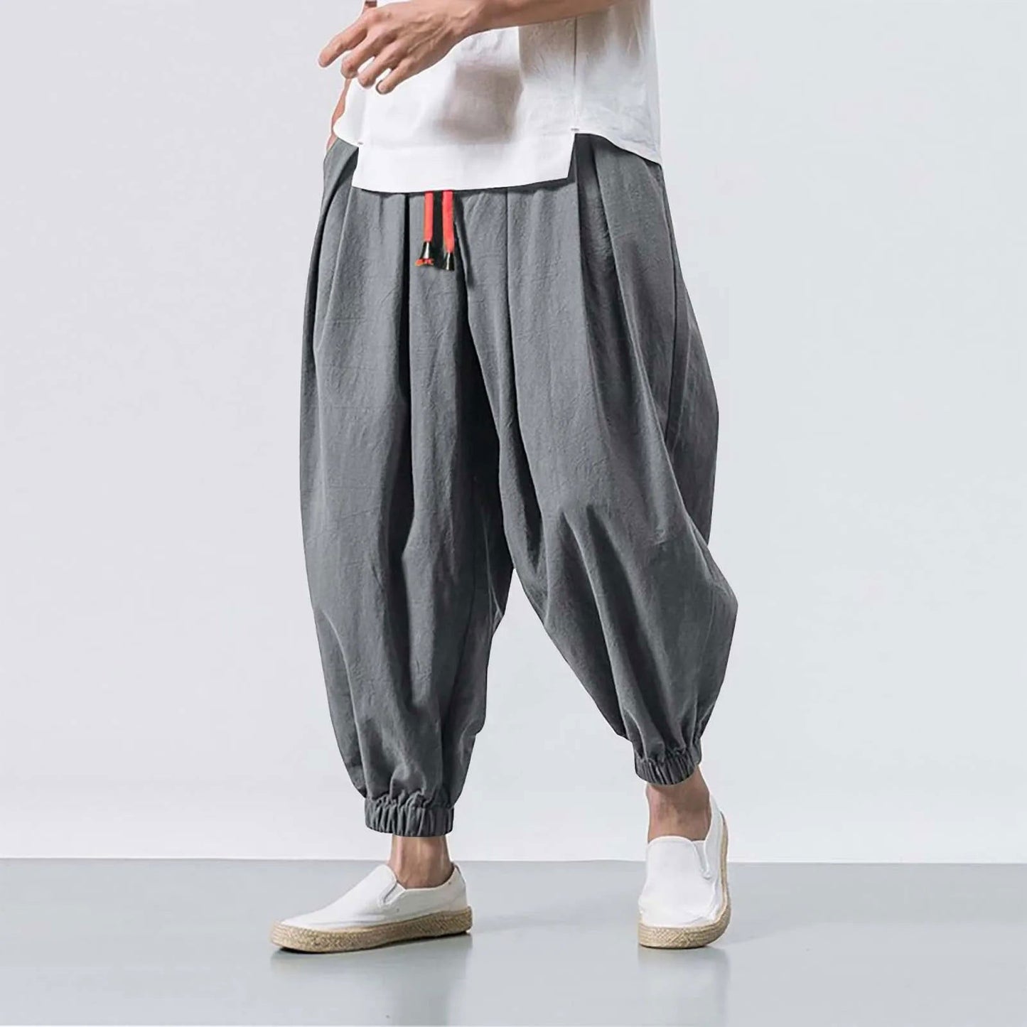 Harem Pants Men Baggy Wide Leg Pants Oversized Casual Sweatpants Trousers - Fashionqueene.com-harem pants