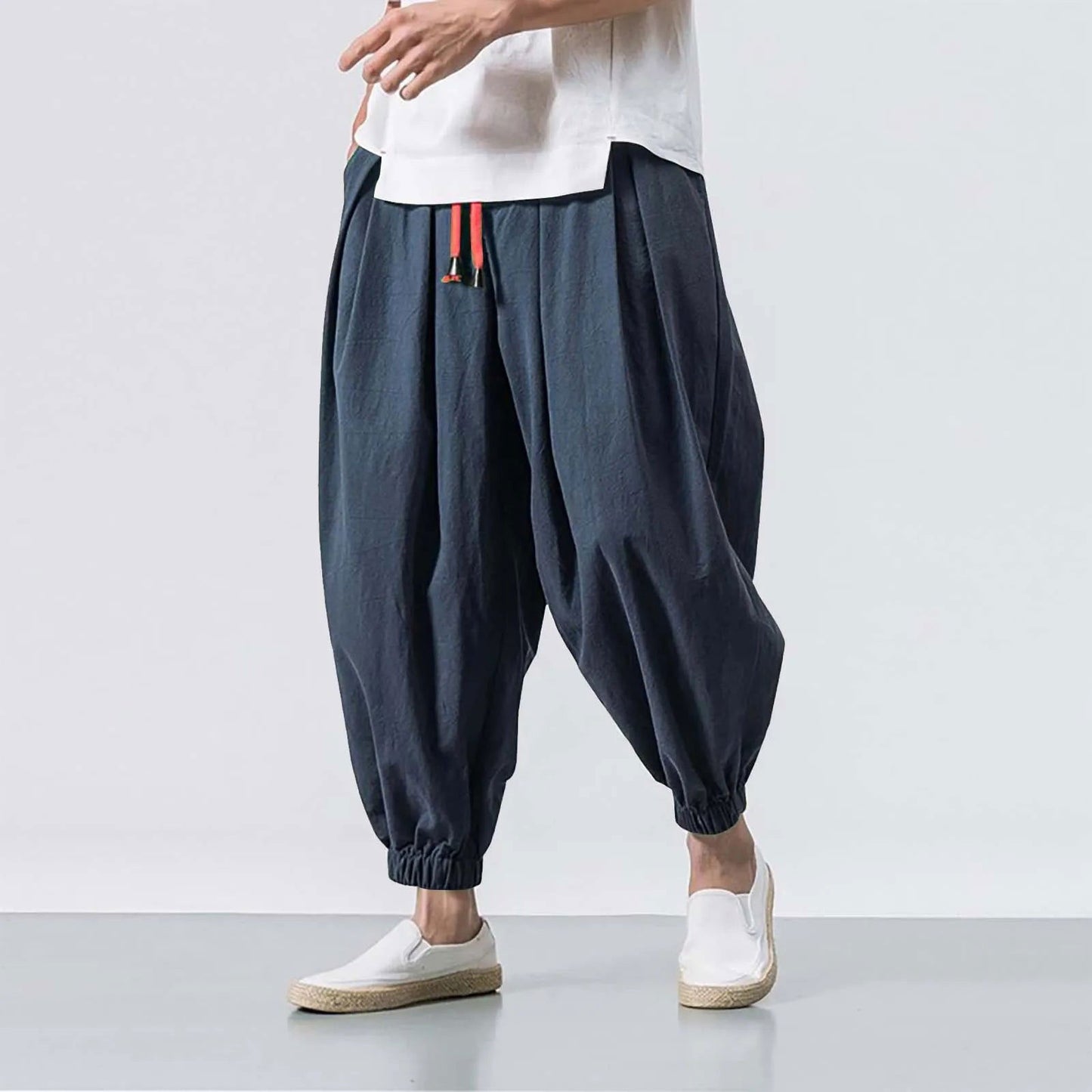 Harem Pants Men Baggy Wide Leg Pants Oversized Casual Sweatpants Trousers - Fashionqueene.com-harem pants