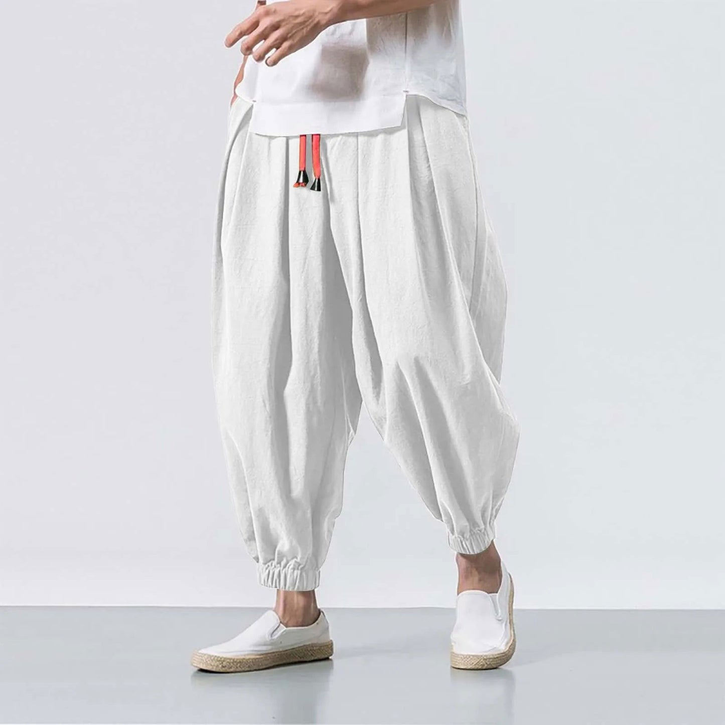 Harem Pants Men Baggy Wide Leg Pants Oversized Casual Sweatpants Trousers - Fashionqueene.com-harem pants