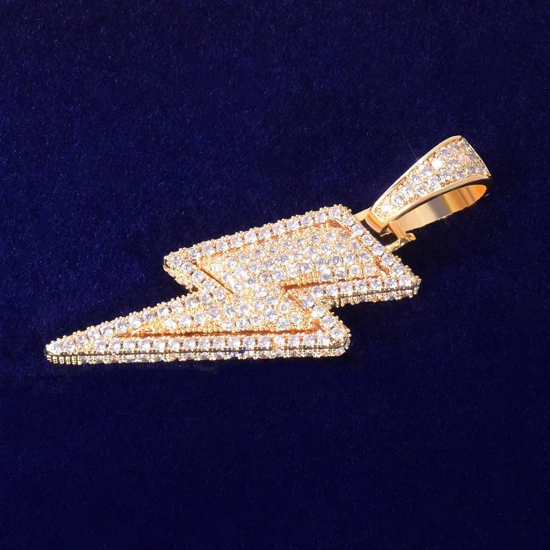 Lightning Shape Pendant Necklace Bling Cubic Zircon Men's Hip Hop Rock Jewelry Double color / United States / 5mm tennis chain|18inch Double color / United States / 5mm tennis chain|30inch 