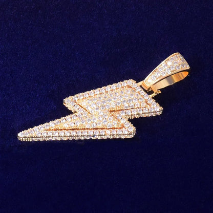 Lightning Shape Pendant Necklace Bling Cubic Zircon Men's Hip Hop Rock Jewelry Double color / United States / 5mm tennis chain|18inch Double color / United States / 5mm tennis chain|30inch 