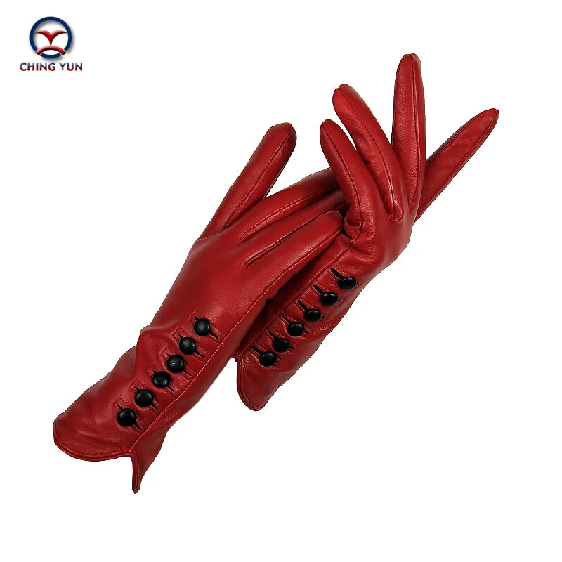 Gloves Genuine Leather High quality goat skin Warm 6 buckle gloves woman