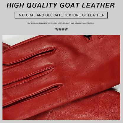 Gloves Genuine Leather High quality goat skin Warm 6 buckle gloves woman