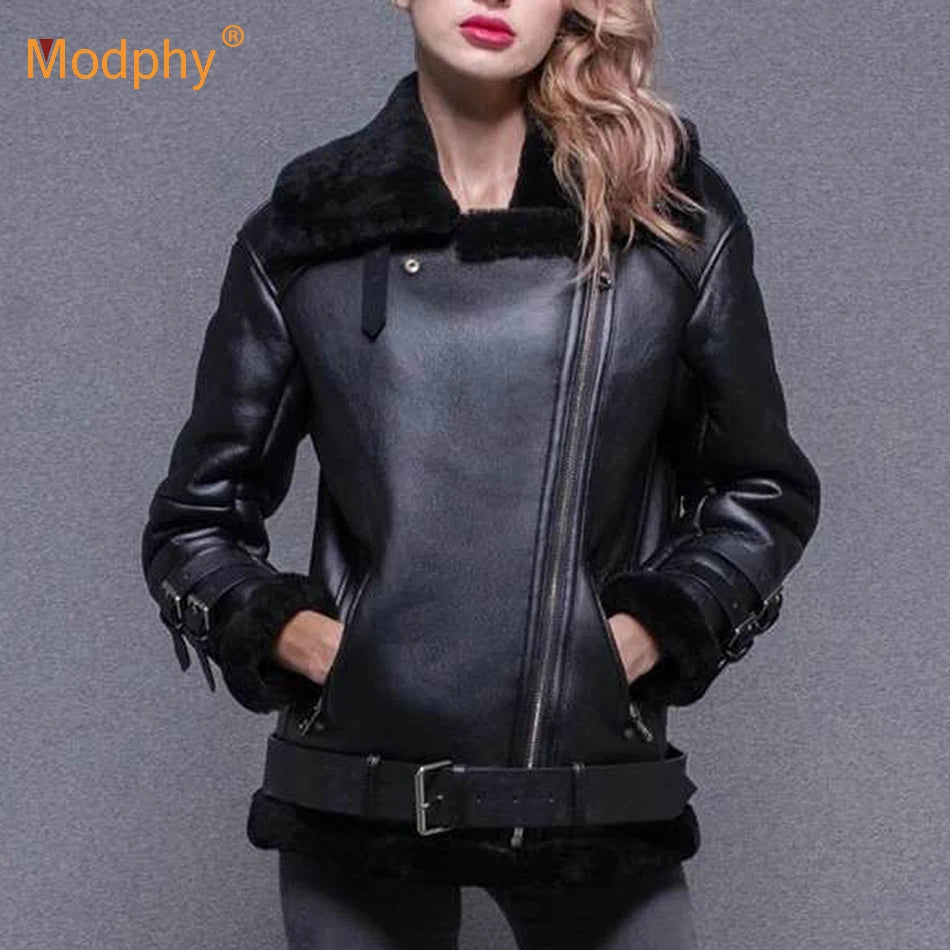 Thick and warm faux leather jacket Coat women's beige long-sleeved belt jacket women 2025 winter fashion new streetwear Tops