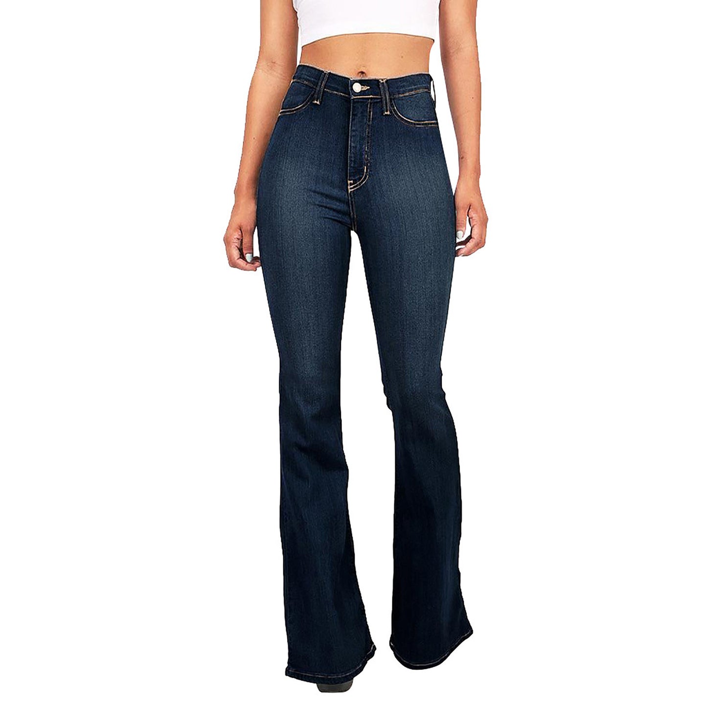 High Waist Jeans Zipper Fly Denim Blue Black Jeans Wide Leg Pants Bandage Skinny