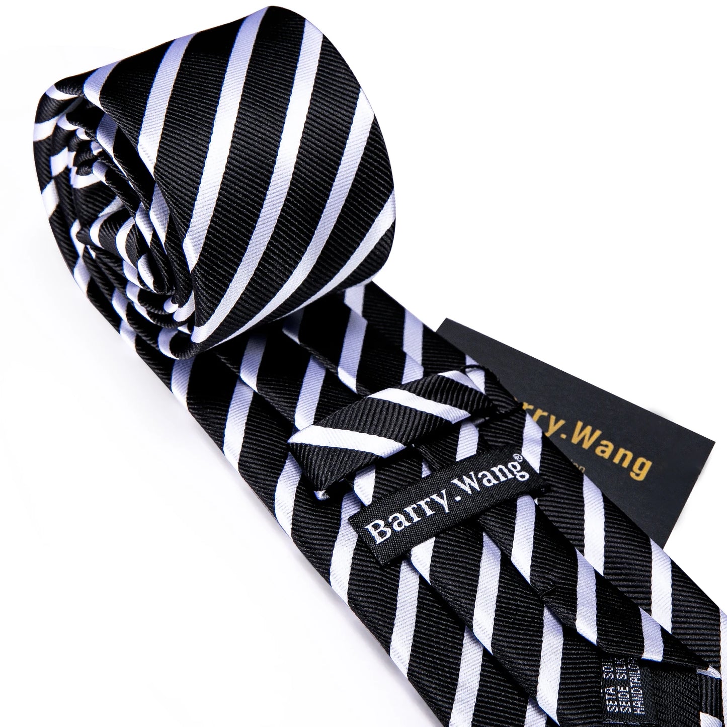 Black White Striped Men Tie Set Silk Jacquard Neckties Handkerchief Cufflink Tie Set Barry.Wang