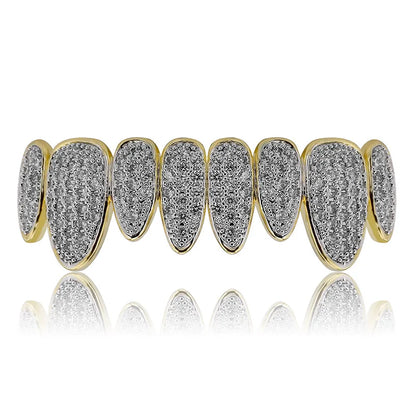 Silver Color Iced Out Gold Grillz Crystal Jewelry Top Bottom Grills 8Teeth Body Jewelry Hip Hop Bling AAA Cubic Zircon Men