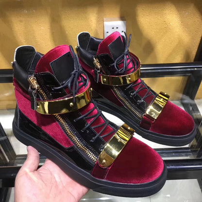 Luxury Brand Flock Metal Buckle Lace-Up Zipper Casual Shoes Men Spring High Top Running Male Sneaker