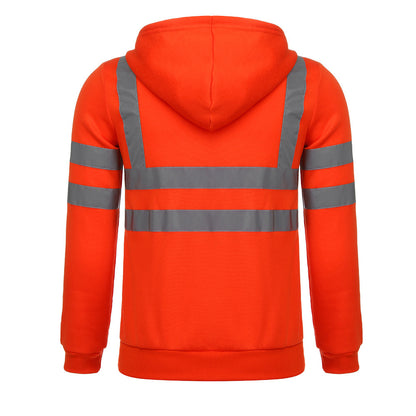 Men Reflective Stripe Hooded Jacket Patchwork Hoodies Road Work High Visibility Pullover Workwear