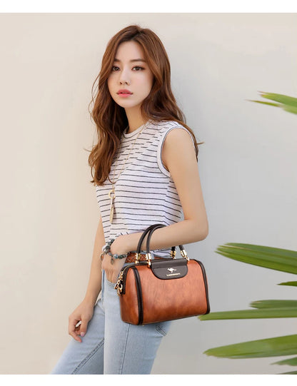 Super High Quality Leather Top Handle Purse Shell Bag Women Casual Crossbody