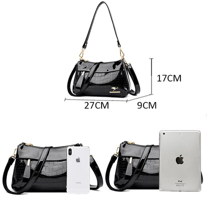 3 Layers Women Handbag Purses Luxury Designer Patent Leather Shoulder Messenger