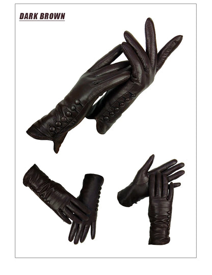 Gloves Genuine Leather High quality goat skin Warm 6 buckle gloves woman