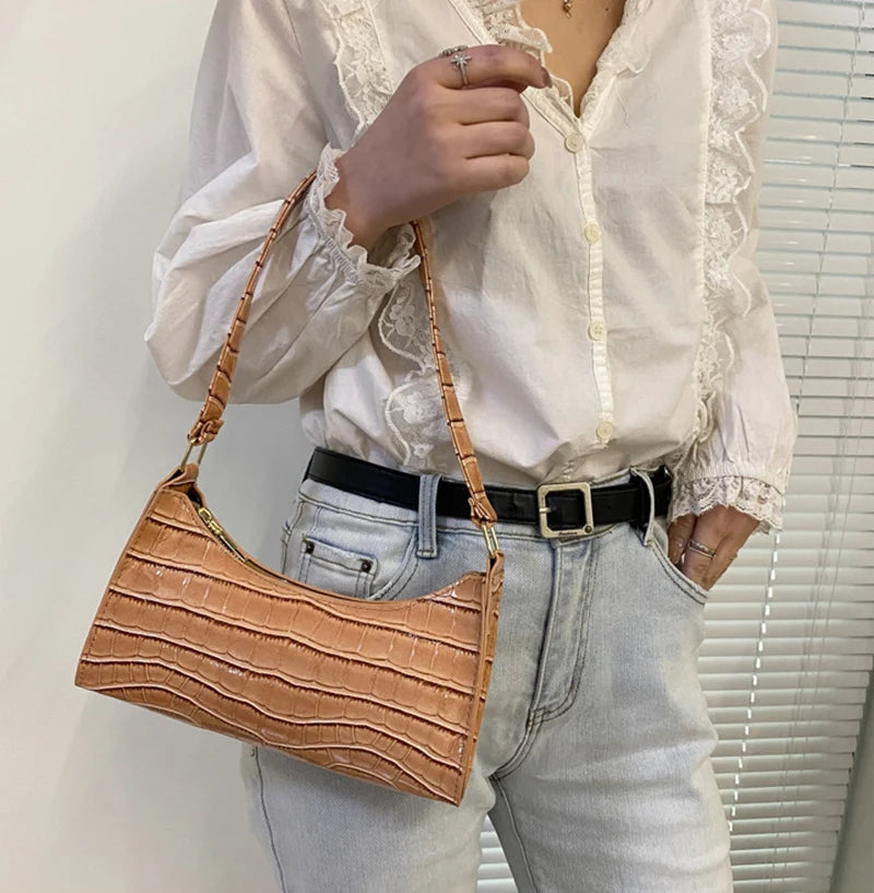 PU Leather Bags Alligator Pattern Armpit Handbag Female Small Underarm Messenger Bag Purse