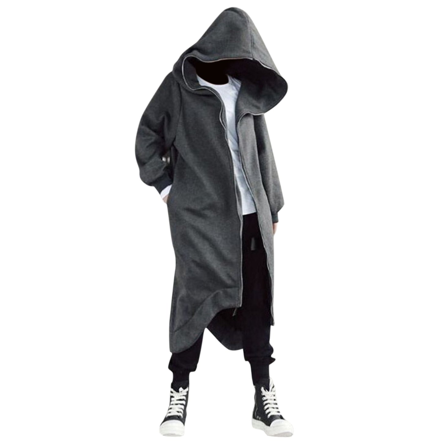 Long Sweatshirt Coat Gothic Streetwear Loose Zipper Jackets Casual Fleece Male Hooded Coat