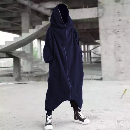 Long Sweatshirt Coat Gothic Streetwear Loose Zipper Jackets Casual Fleece Male Hooded Coat