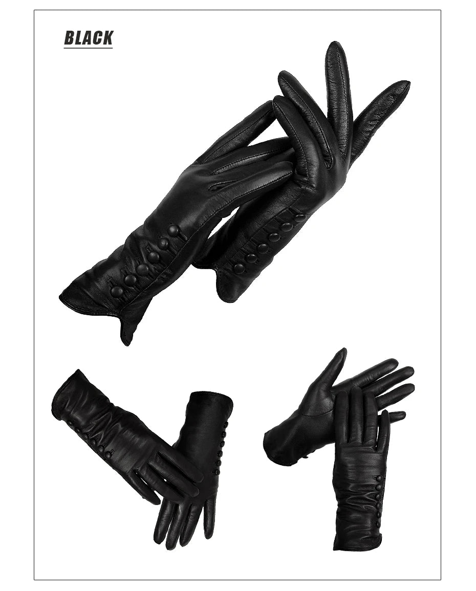 Gloves Genuine Leather High quality goat skin Warm 6 buckle gloves woman