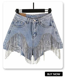 Denim Jacket Female Light Blue Diamond Tassel Coat Single-Breasted Open Back Women Jeans Coat