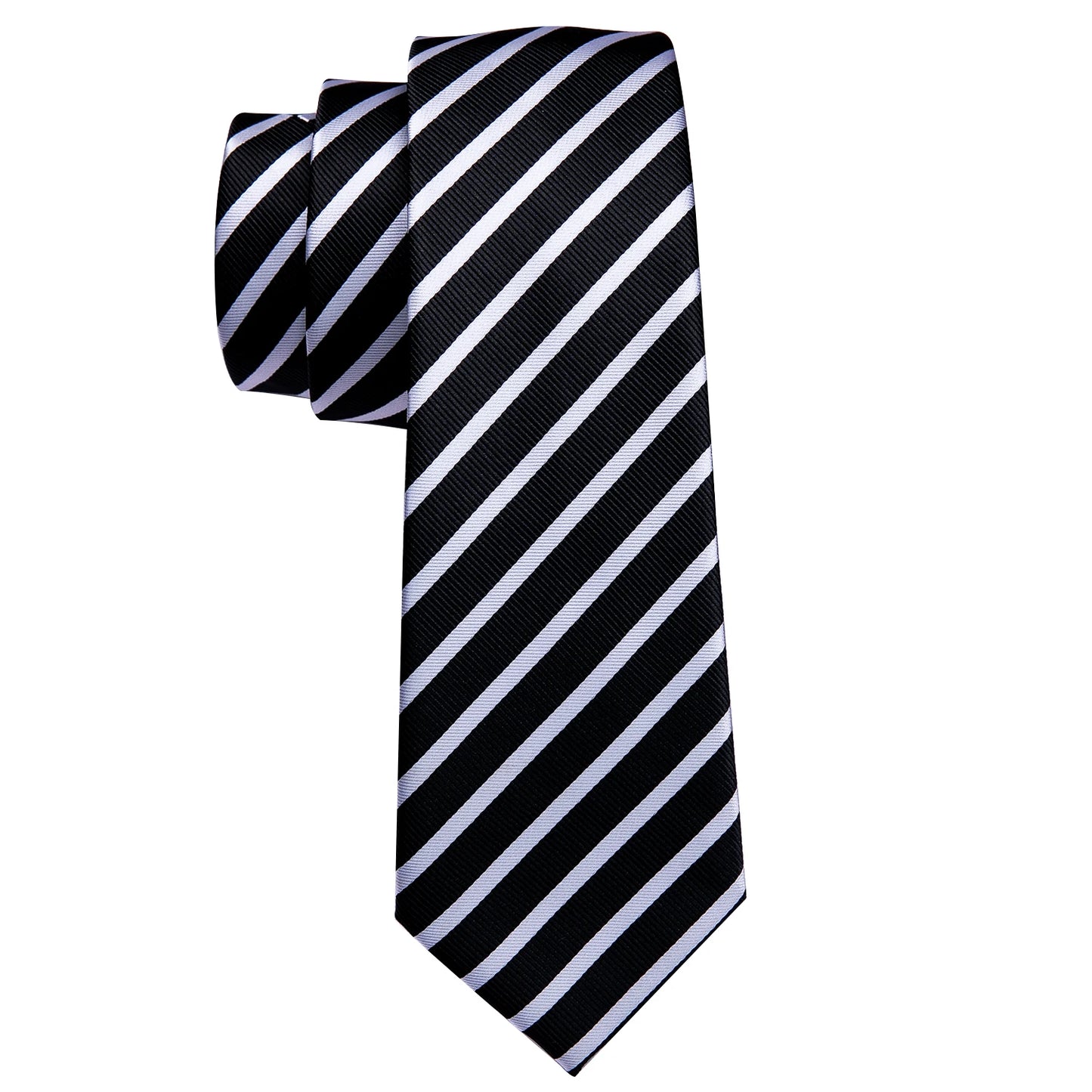 Black White Striped Men Tie Set Silk Jacquard Neckties Handkerchief Cufflink Tie Set Barry.Wang