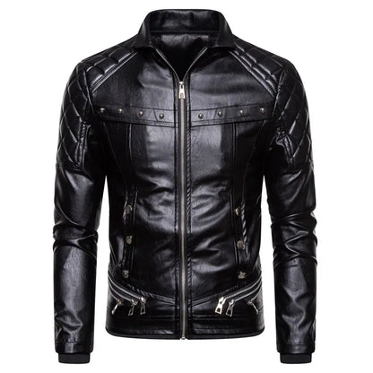 Winter Fleece Motorcycle Leather Jacket Men Turn Down Fur Collar Slim Fit Warm PU Bomber Jacket