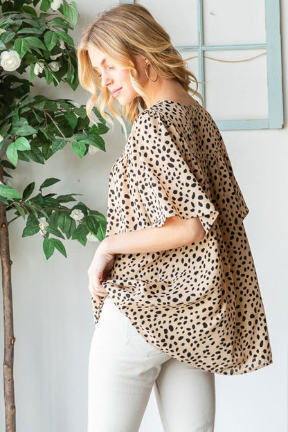 Heimish Full Size Animal Print Flutter Sleeve Blouse - Fashionqueene.com-Heimish Full Size Animal Print Flutter Sleeve Blouse