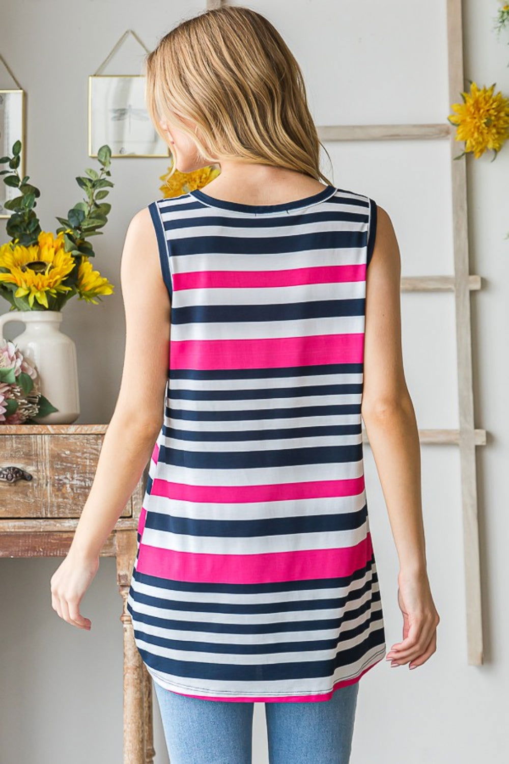 Heimish Full Size Striped Twist Knot Round Neck Tank - Fashionqueene.com-Heimish Full Size Striped Twist Knot Round Neck Tank