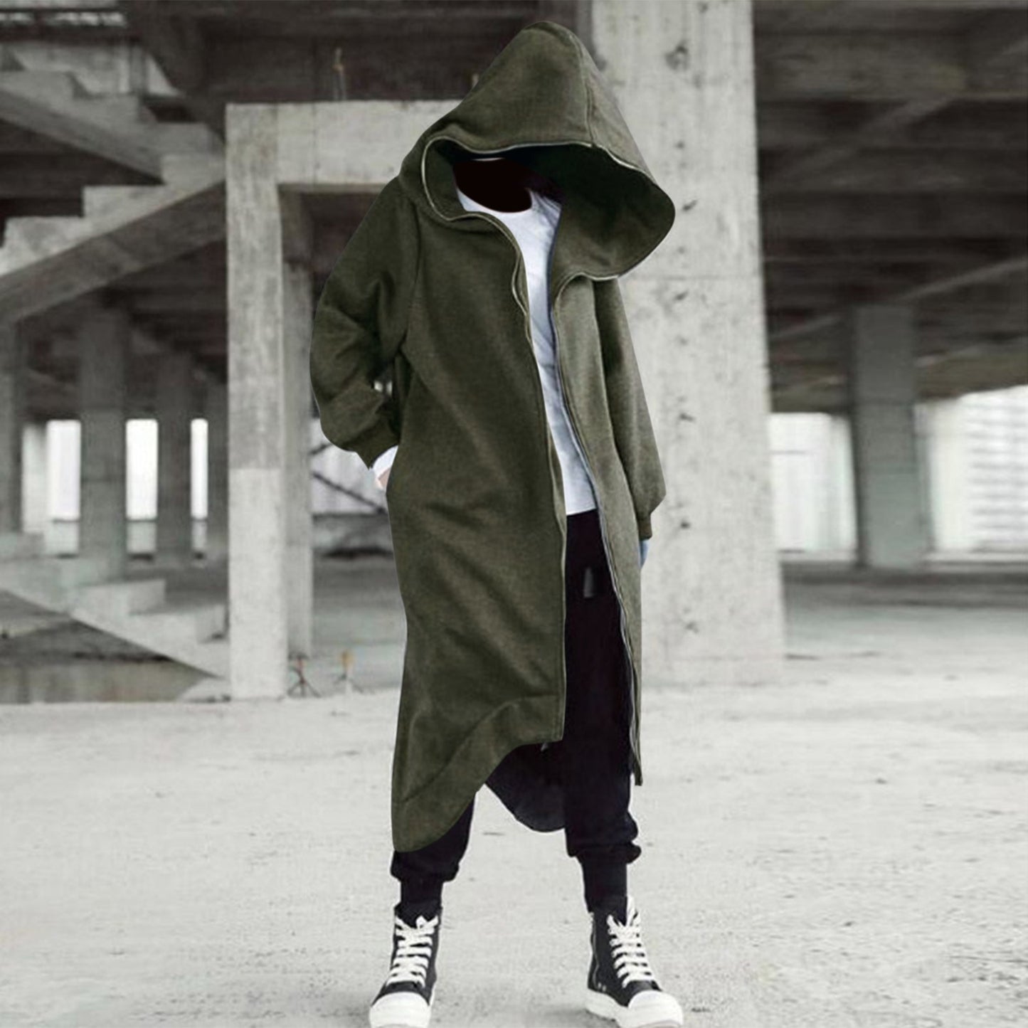 Long Sweatshirt Coat Gothic Streetwear Loose Zipper Jackets Casual Fleece Male Hooded Coat