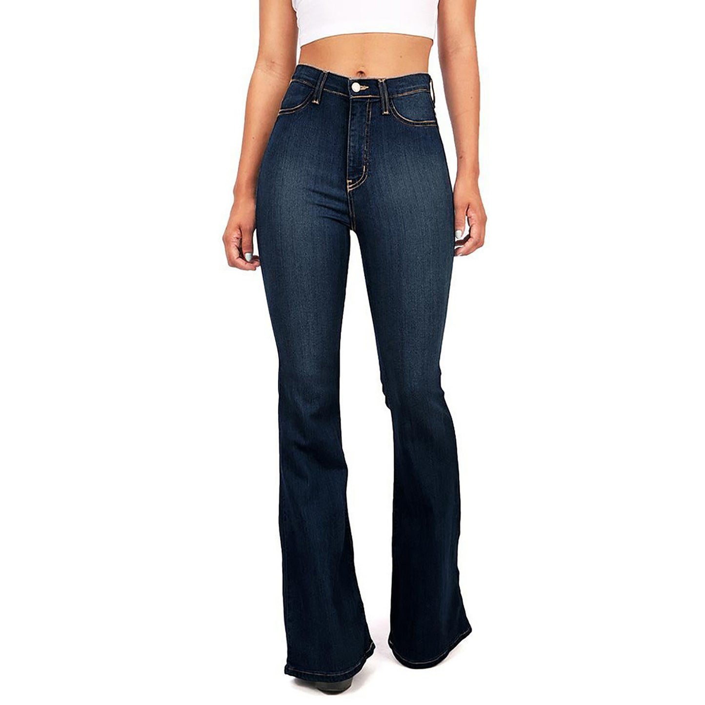 High Waist Jeans Zipper Fly Denim Blue Black Jeans Wide Leg Pants Bandage Skinny