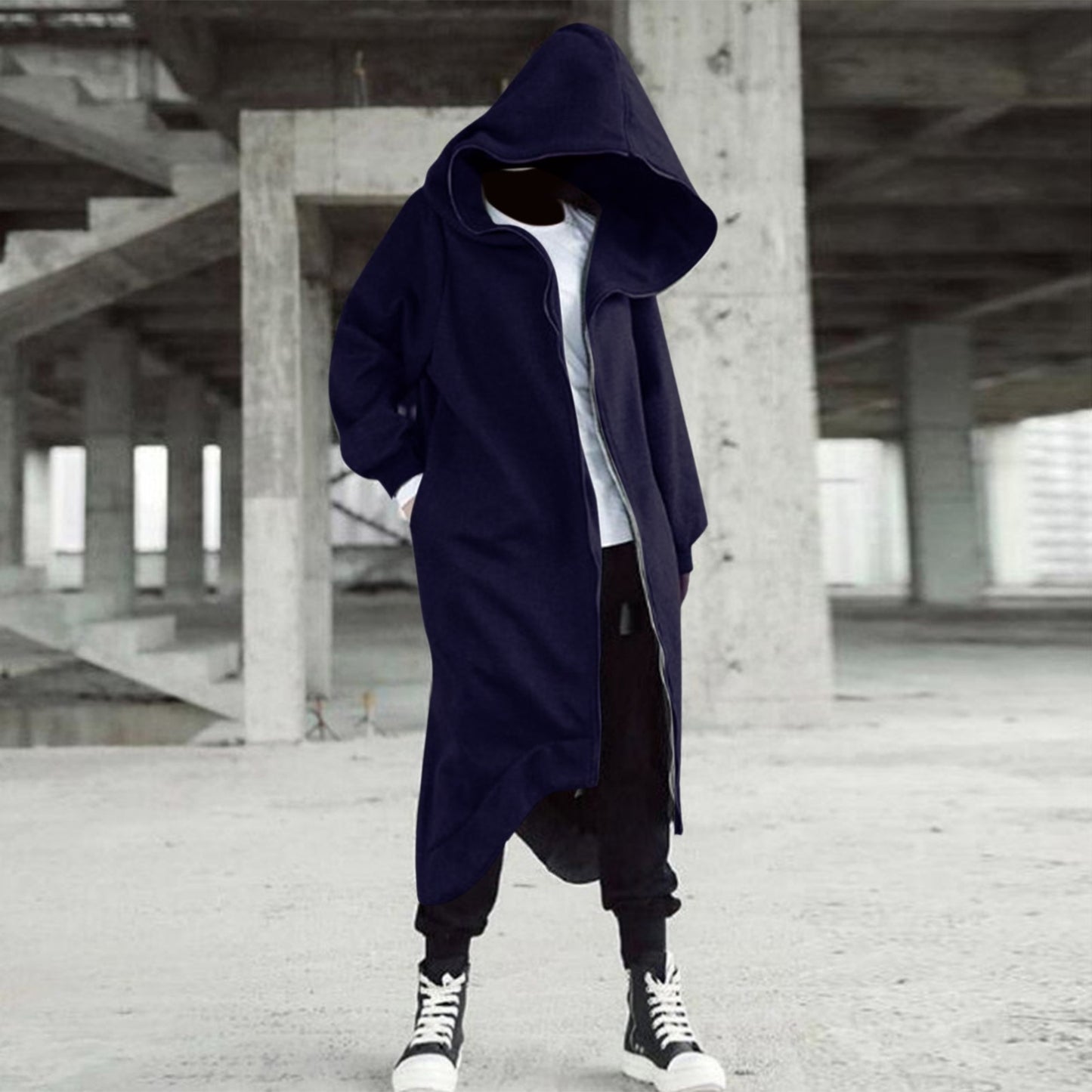 Long Sweatshirt Coat Gothic Streetwear Loose Zipper Jackets Casual Fleece Male Hooded Coat