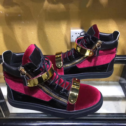 Luxury Brand Flock Metal Buckle Lace-Up Zipper Casual Shoes Men Spring High Top Running Male Sneaker