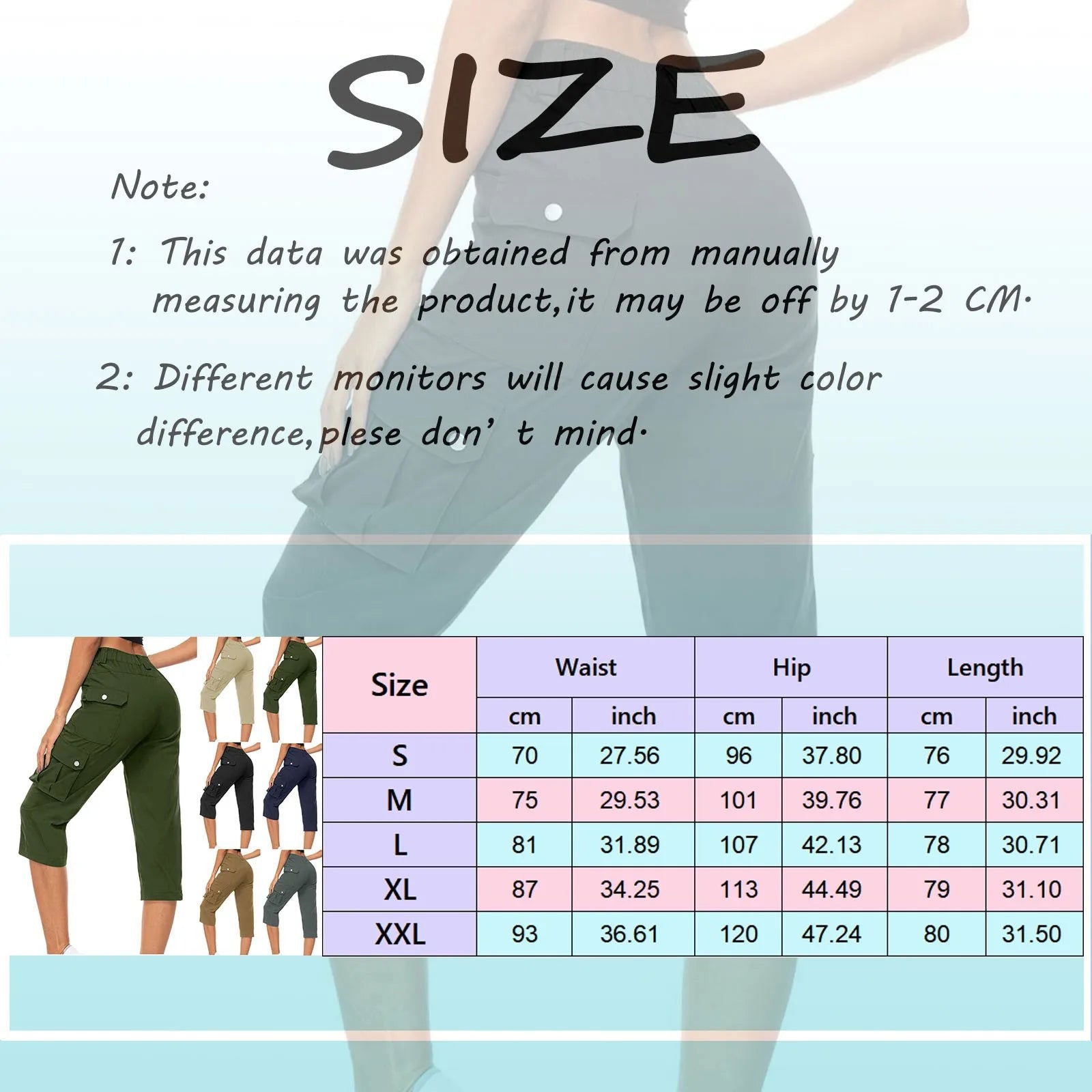 High Waist Cargo Capris Pants Casual Drawstring Hiking Pockets Cropped - Fashionqueene.com-ladies capris