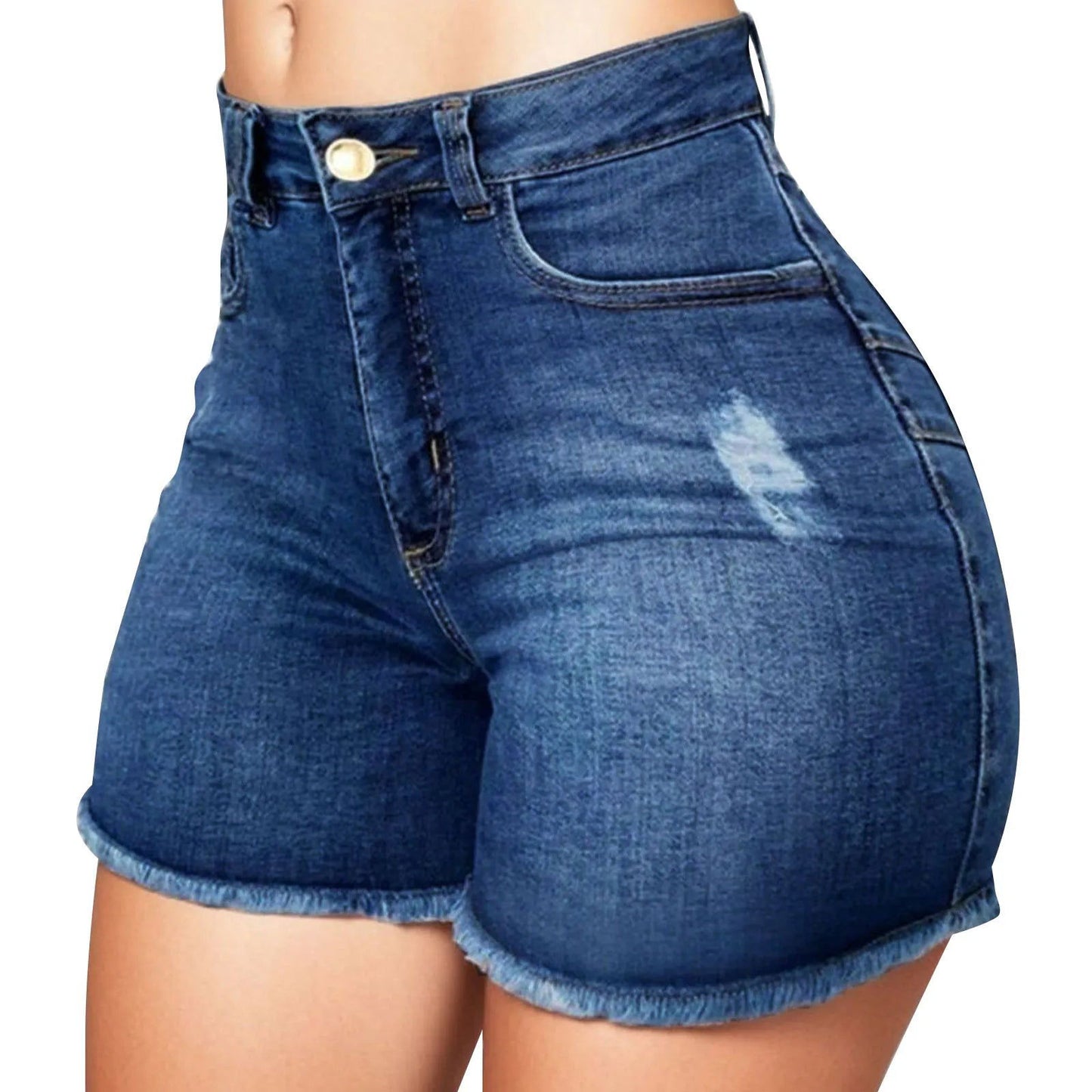 Hot Pants Sexy Women High Waist Denim Shorts Raw Edge Wrapped Hip Stretchy Shorts Summer Retro Ripped Jeans Solid Streetwear - Fashionqueene.com-ladies shorts